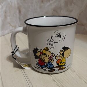 Peanuts White Stoneware  Mug with Black Rim and Colorful Characters